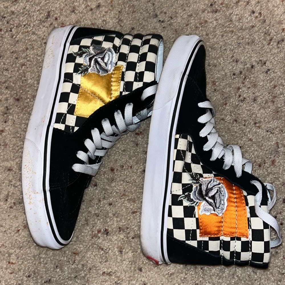 Vans high top rose checkerboard patchwork 7.5